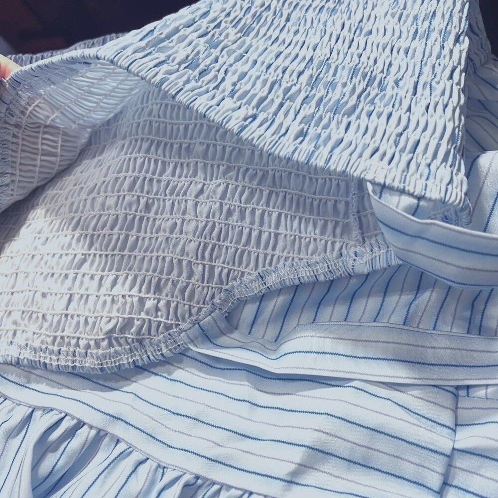 Maxi Striped Blue/Lilac Dress-Size Med.-Ruffled Layered Stretch Dress-NWOT - Picture 13 of 16